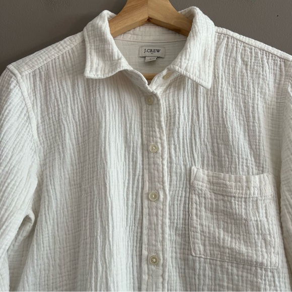 J. Crew Shirt Women's Gauze Button-Up Long Sleeve Cotton Minimalist White Sz M - Picture 8 of 12